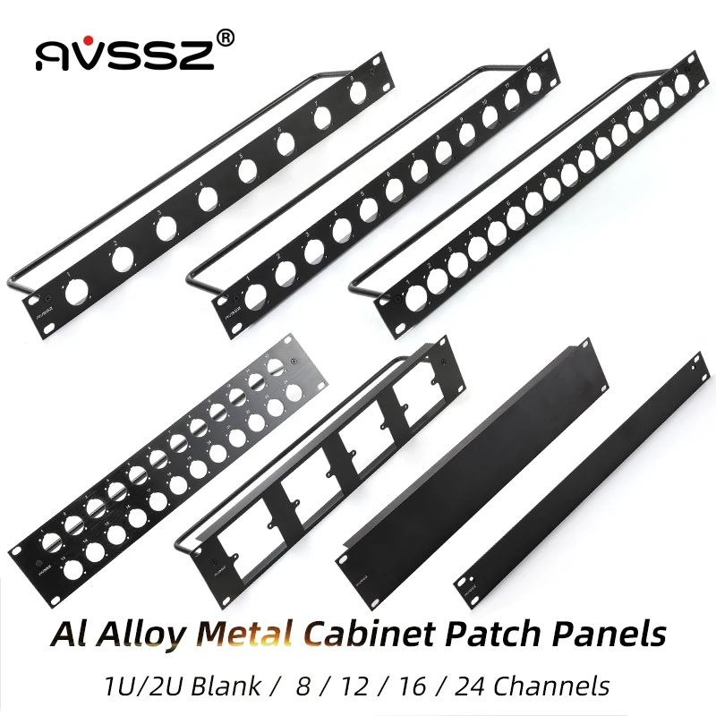 AVSSZ Cabinet Patch Panel 19" 8 12 16 24 Channels 1U 2U Blank Blind Plate Fits D type XLR RJ45 Network Speaker Socket Connector