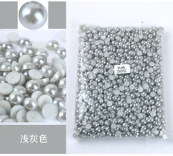 Mixed Size Colorful ABS Pearl Flat Back Rhinestones for Nail Art & Jewelry Crafting (Light gray)