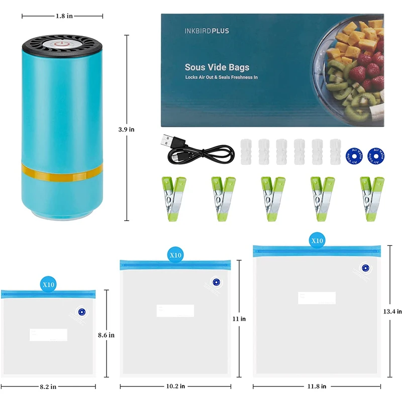 Sous Vide Bag & Handheld Vacuum Sealer, Portable Mini Vacuum Sealer with 10  PCS Reusable Food Storage Zipper Sous Vide Bags for Anova,Joule Cookers