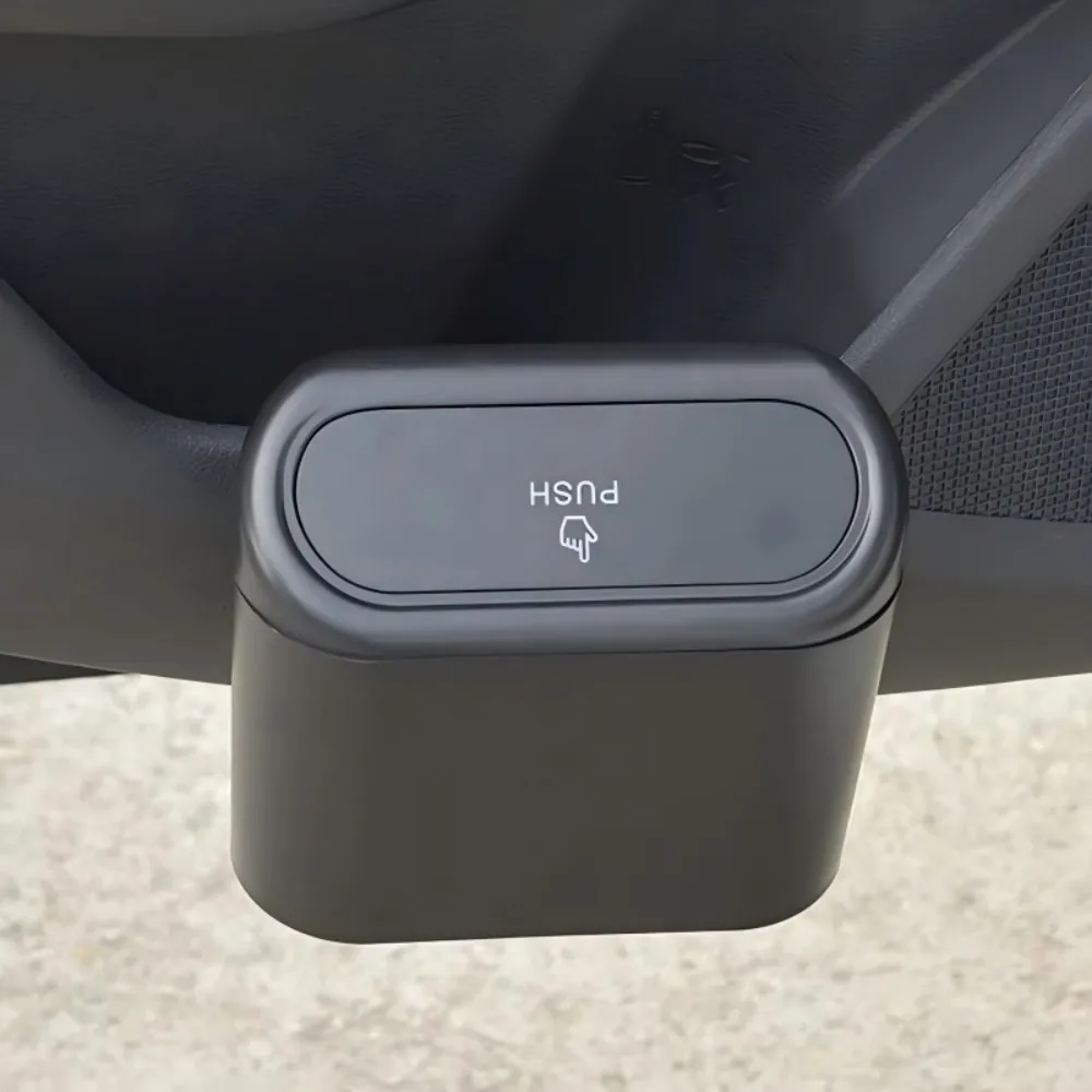 Black ABS Car Trash Can with Lid for Vehicle Storage
