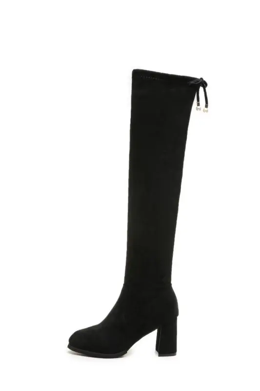 Flannel Boots Autumn and Winter Riding Boots High-heeled Boots Over-the-knee Boots Thick Heel Non-slip Warm Women's Boots Boot