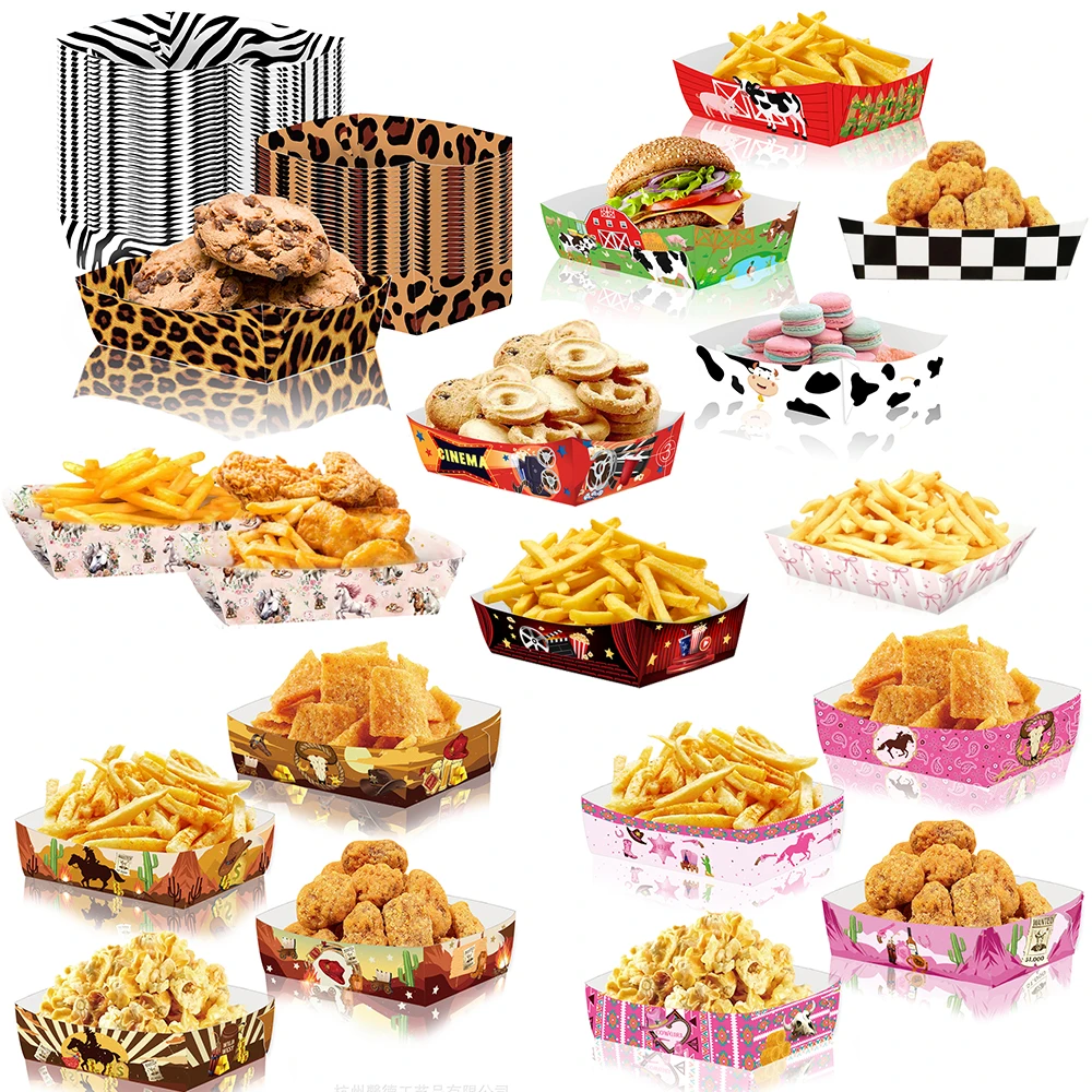 6-80pcs Colorful Paper Food Boat Trays Disposable Paper Boats Containers Mini Kraft Food Serving Tray Boats Birthday Wedding 6
