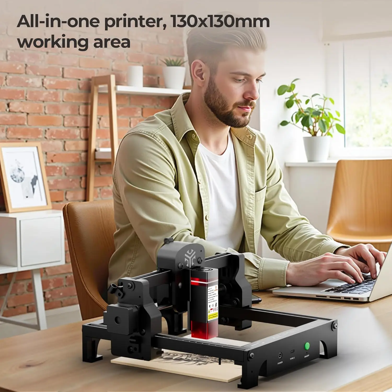 Acmer Laser Engraver Machine, 2500mW High Precision Laser Cutter and Engraving Machine, 130x130mm Working Area for Wood and Meta