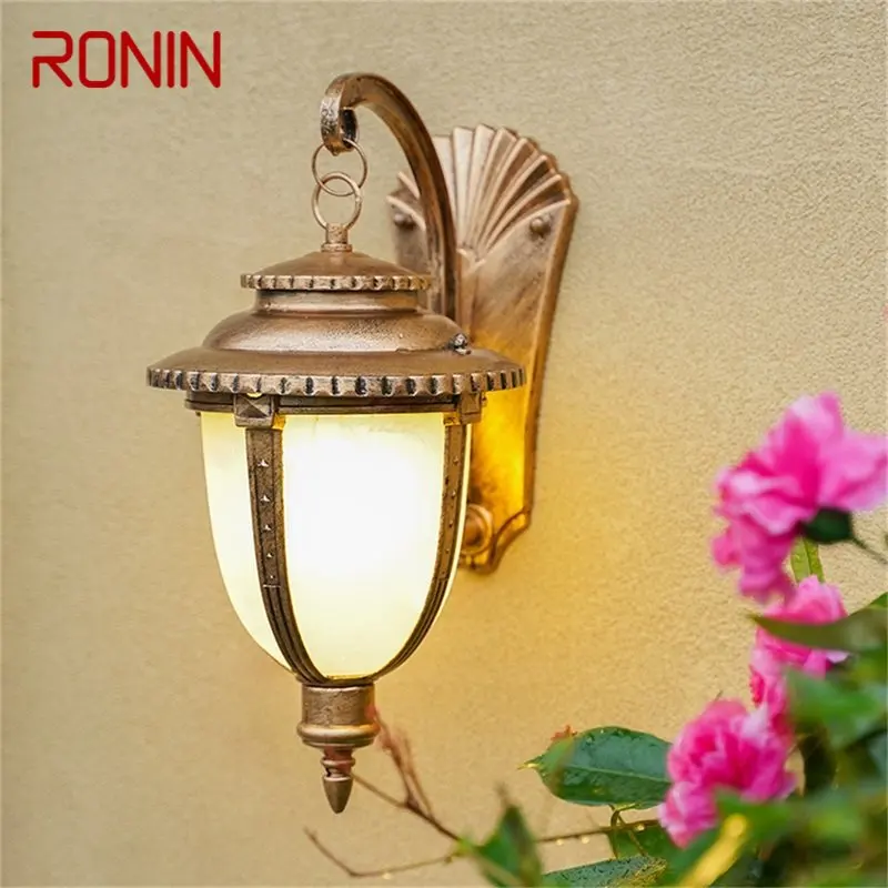 RONIN 야외 레트로 벽 스콘스 조명, LED 방수 IP65 청동 램프, 홈 베란다 장식
