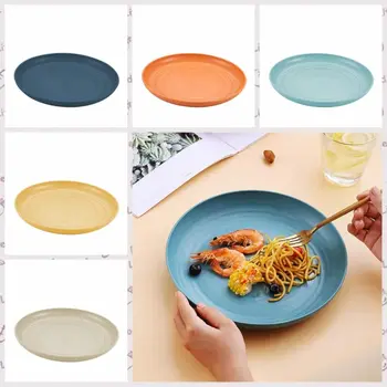 Piatti impilabili in plastica con paglia di grano Piatti rotondi infrangibili Piatti leggeri per microonde Stoviglie per insalata 1