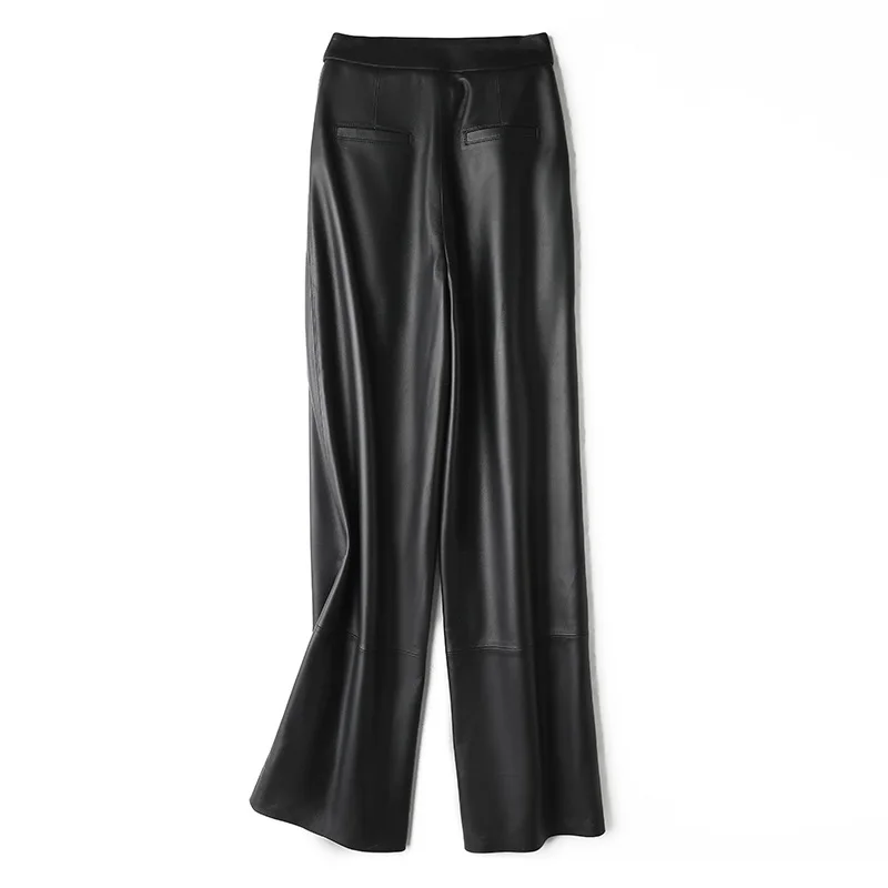 Women's Leather Pants High Waist Sheepskin Slimming Straight Pants Real Leather Original Genuine Temperament Wide Legs leather pants skinny pants