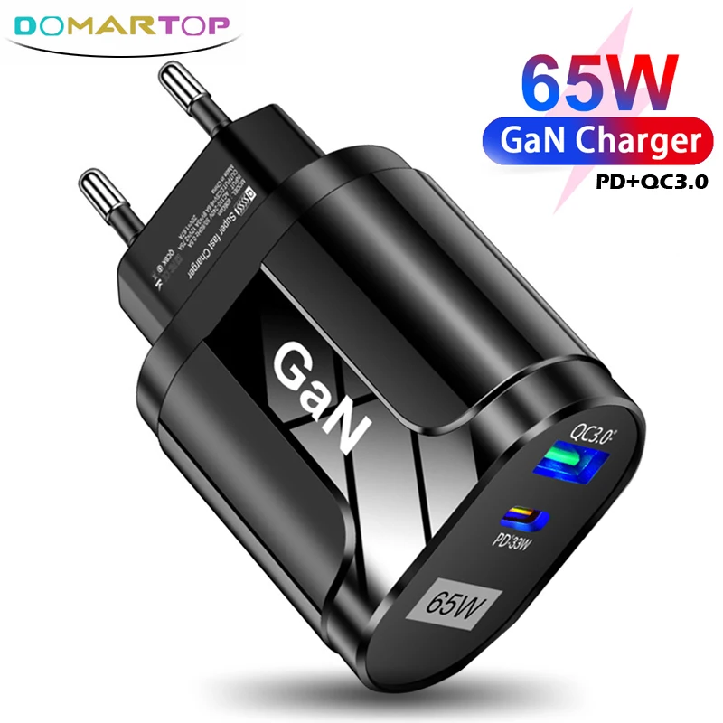 

Зарядное устройство GaN 65 Вт, два разъема USB Type C, QC 3,0, PD 3,0, быстрая зарядка для iPhone 14 Pro, Xiaomi, мобильный телефон