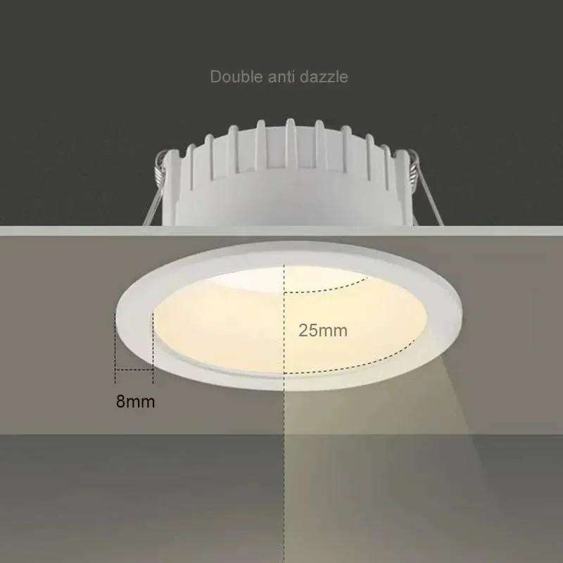 LED Downlight Dimmable Anti-glare 7W 9W 12W 15W 18W Backlight Interior Lighting AC220V 110V