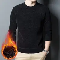 Men Clothing Plaid Patchwork Thick Sweaters Winter New Long Sleeve Solid Color Loose Smart Casual Pullovers Top Vintage Fashion 2
