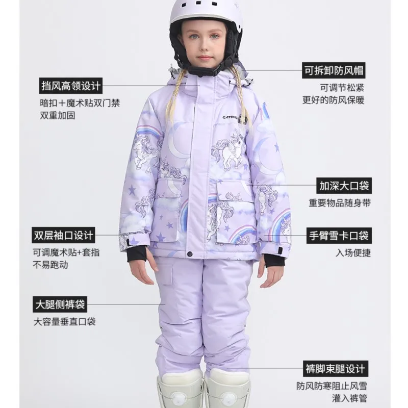 Children's Ski Suit Waterproof Thickened Warm Double-Board Veneer Clothes And Pants Set for Girls And Boys