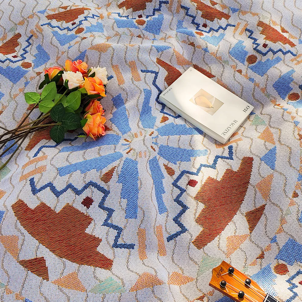 Bohemian Geometry Picnic Mat with tasselsThickened Ins Style Outdoor Mat Camping Picnic Cloth Bohemian Carpet 5