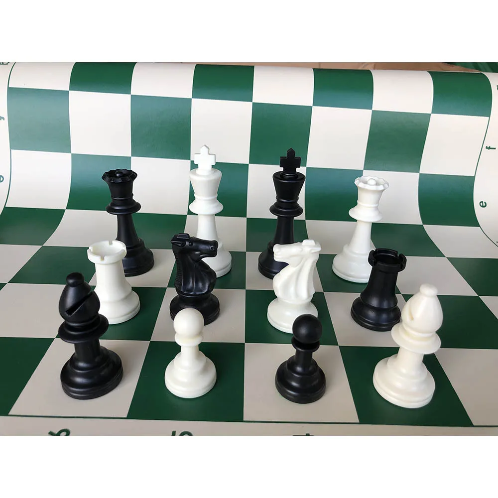 97mm King Height Plastic Chess Set 4 Queens 34 PS Resin Chess Pieces 51x51cm Board Club School Training
