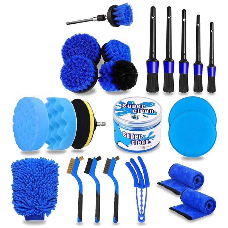 

24Pcs Car Detailing Brushes Cleaning Brush Set Cleaning Wheels Tire Interior Exterior Leather Car Cleaning Kit