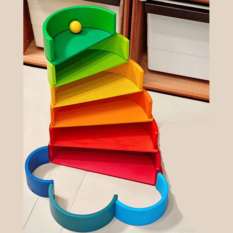 Colorful Wooden Rainbow Stacking Blocks - Montessori Inspired Educational Toy