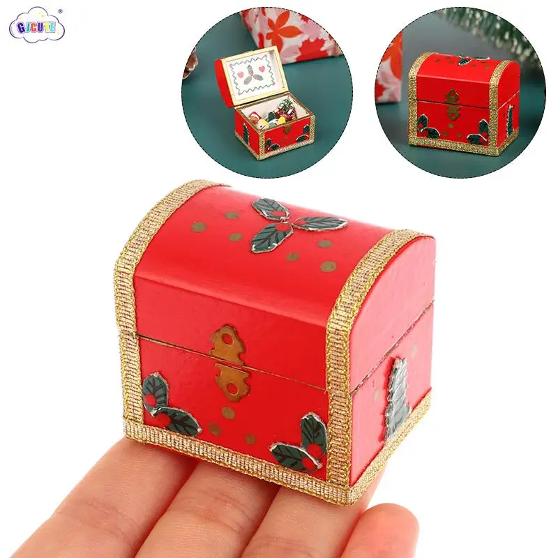 1Pc Dollhouse Miniature Chest Christmas Box Decor Bear Walking Stick Rocking Horse Bell Model Doll House Decor Accessories