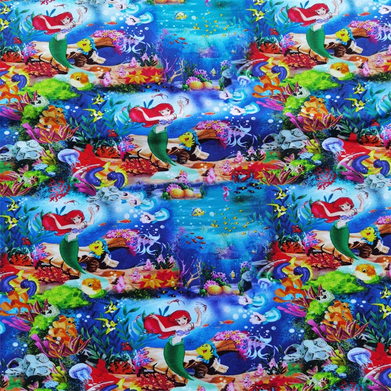 Disney Princess Little Mermaid Shells Print 100% Cotton Fabric For Girl Clothes Hometextile Cushion Cover Needlework Diy Alx Shirttrend