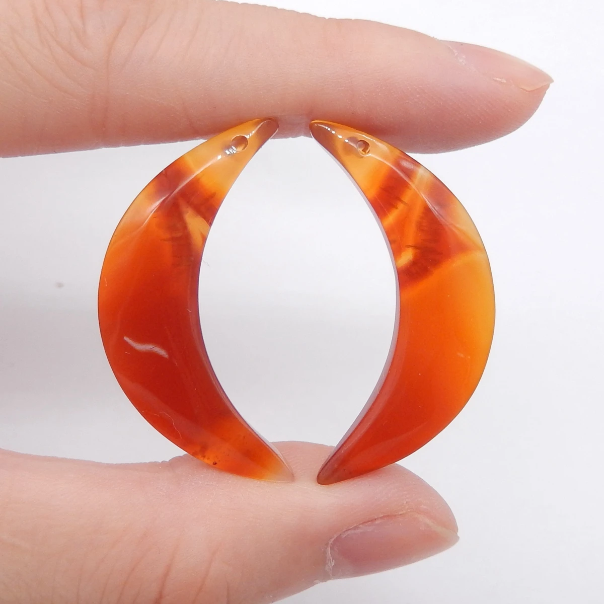 Natural Red Agate Moon Shape Carved Earrings for Women, Loose Gemstone for Jewelry Making