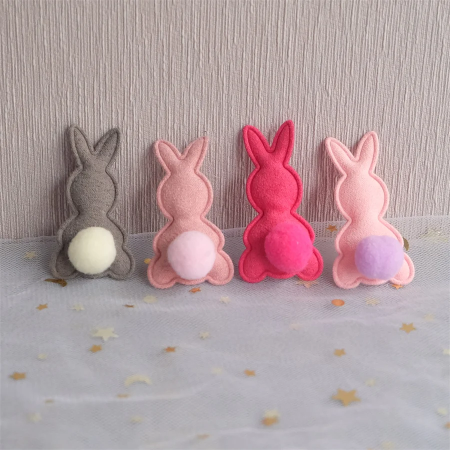 Self Adhesive Patches Embroidery Cloth Patches Children Hair Accessories 30Pcs/Lot 3*4cm Stripe Rabbit Head Pads Patches Appliques Craft Clothes Sewing Supplies DIY Hair Clip Accessorie Hat Patches