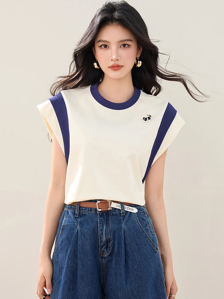 موضة تي شيرتات قصيرة الاكمام المرأة بسيطة عادية متعددة الاستخدامات بلايز تيز 2025 الصيف شيك تصميم البلوز تي شيرت