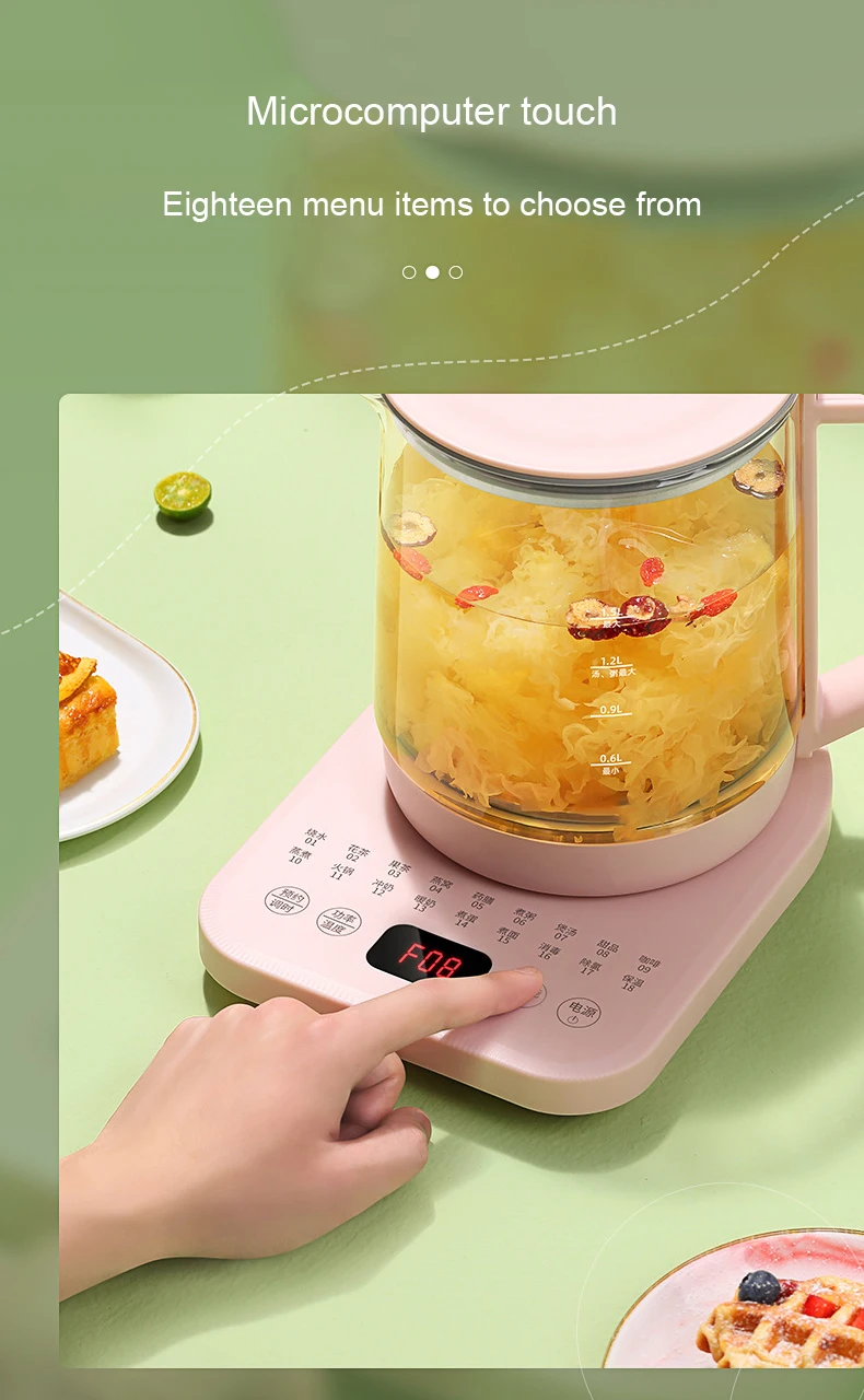 DMWD 1.5L Multifunction Electric Kettle Glass Health Pot Stew Porridge Slow Cooker Heater Hot Water Heating Insulation Kettles