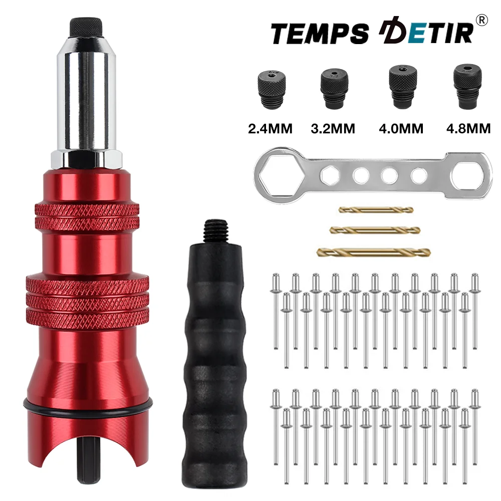 Rivet Gun Rivet Gun Part Electric Rivet Gun Adapter 2.4mm-3.2mm-4.0mm-4.8mm Home Core Blind Rivet Gun Aluminum Alloy Riveting Tools Cordless Gun