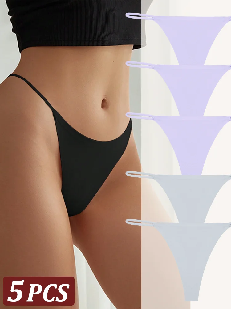 5PCS Seamless Thong Women Invisible Thin Strap Low Waist High Stretch Flexibility Panties Sexy Underwear Ladies Briefs T-back