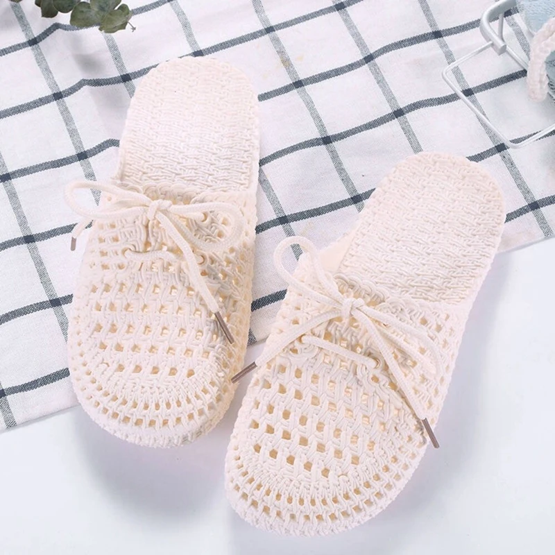 Women Sandals Summer Slide Korean Style Knitted Flat Slingback Outdoor Flip Flop Daily Walking