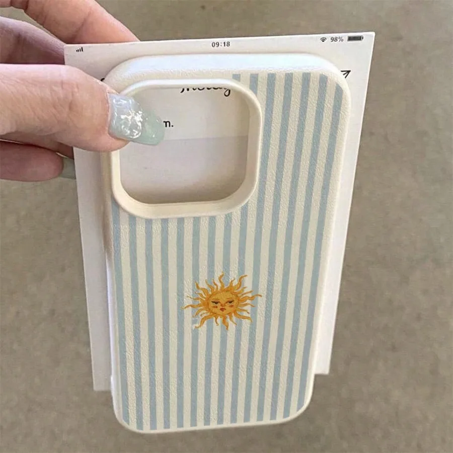 Light Blue Striped Sunflower Pattern Phone Case
