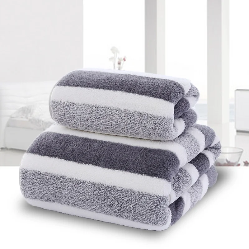 Home Towel Set Soft Absorbent Hand and Bath Towel Striped Pattern Bathroom bath towels,bamboo towel set