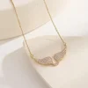 Collier pendentif ailes d'ange en or brillant, luxueux et exquis, entièrement serti de zircon, pour femmes, accessoires de bijoux de créateur de mode