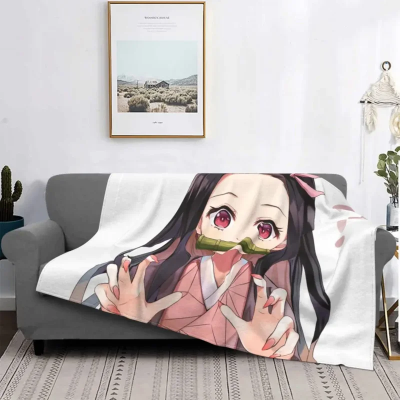 

Japan Anime Cute Nezuko Fleece Throw Demon Slayer Blanket For Home Couch Ultra-Soft Bed Rug