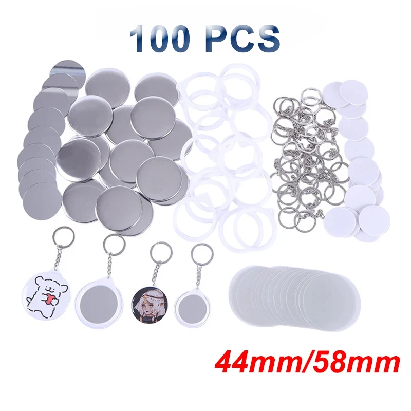 Badge Parts 100PCS Key Ring Mirror Blank Badge Button Pins 44/58mm DIY Crafts Easy To Carry Decorations