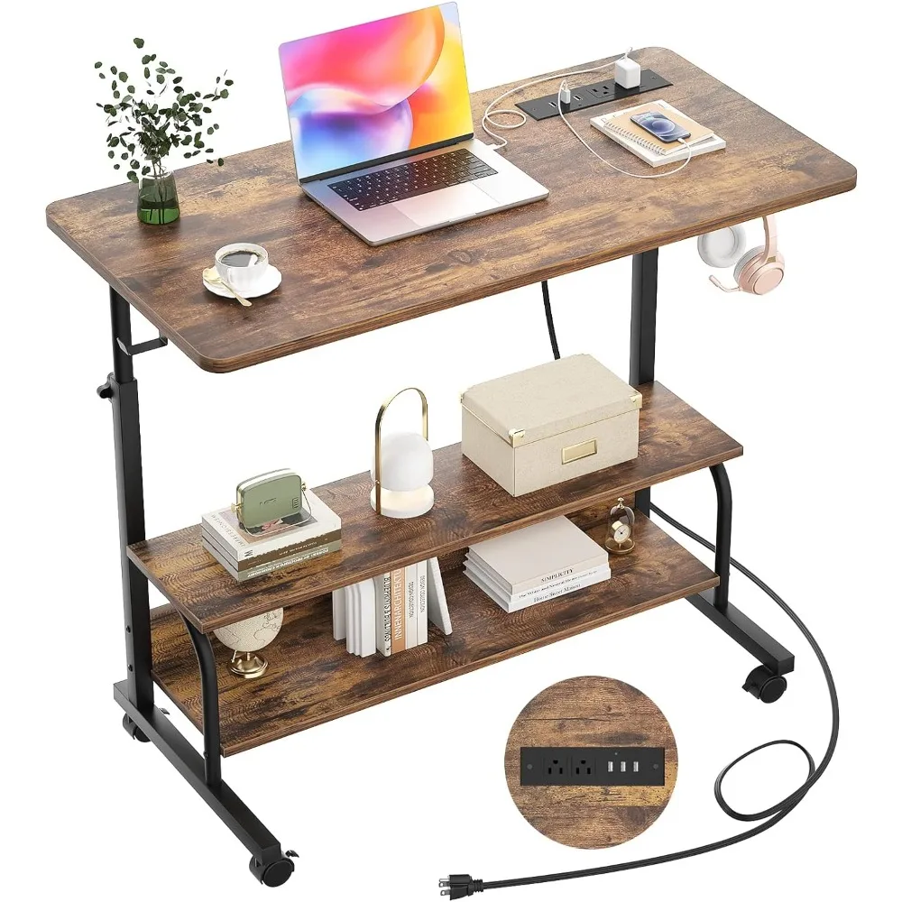 Height Adjustable Standing Desk with Power Outlets, Manual Stand Up Desk with Storage Shelves Mobile Rolling Desk katway rolling mills gear ratio 1 4 manual combination metal jewelry sheet square semicircle pattern wire roller mill hh rm02g