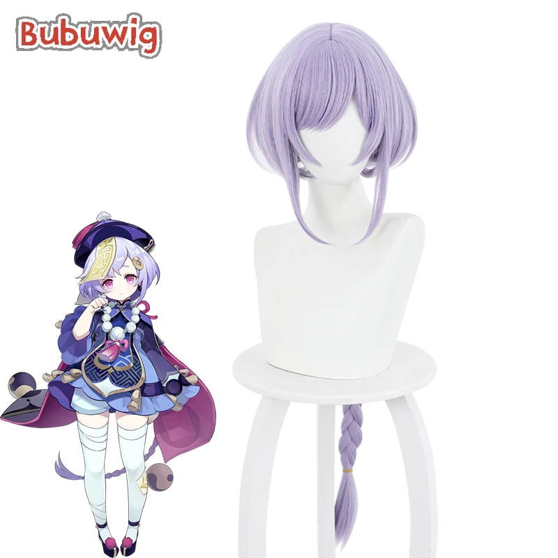 Bubuwig Synthetic Hair Genshin Impact Qiqi Cosplay Wig Women 80cm Long Light Purple Braided  Lolita Lavender Wigs Heat Resistant 2023 new genshin impact women hoodies klee anime cosplay hoodied sweatwear harajuku hoodie clothes tops long sleeve sweatshirt