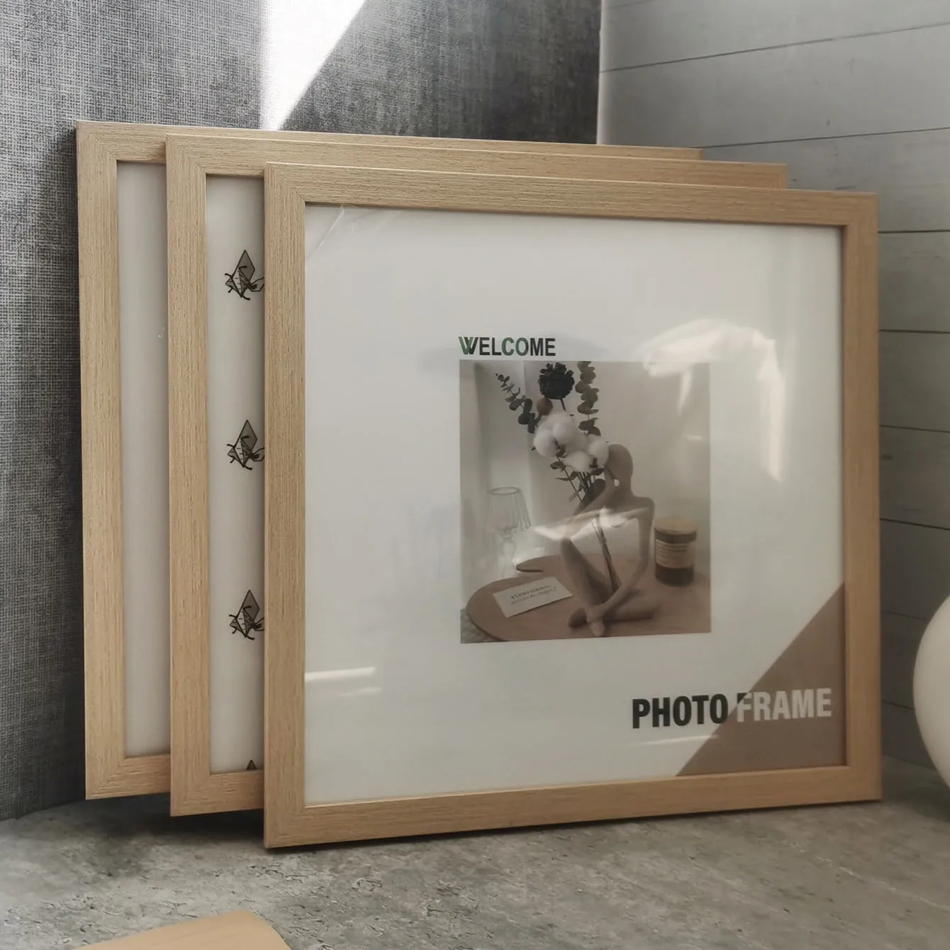 Wood Square Photo Frames - 3Pcs Wall Hanging  Desktop Decor 20x20  30x30cm