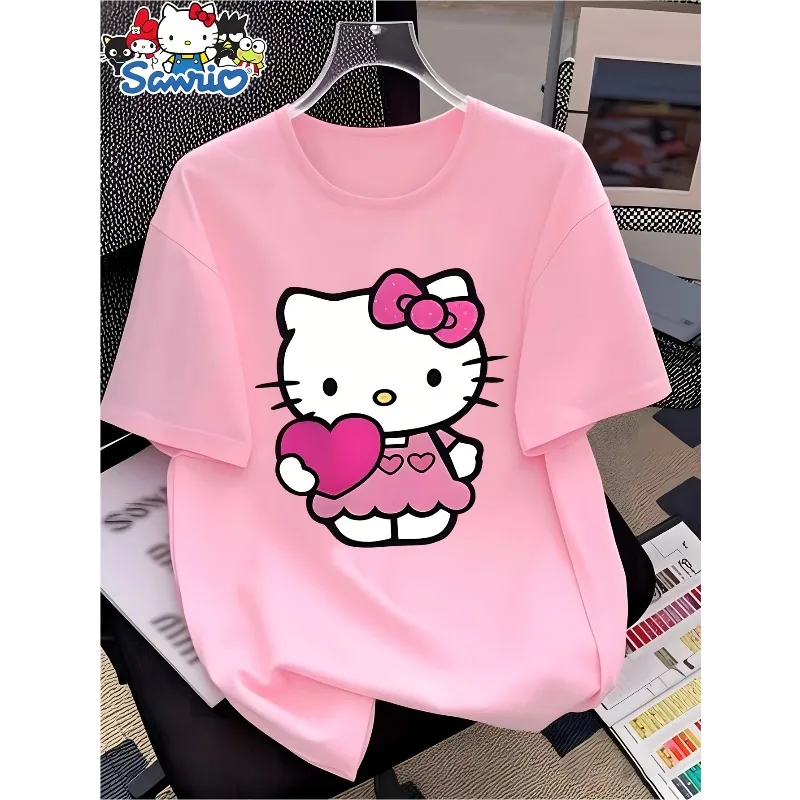 The New Hello Kitty Design Is A Cute Cartoon T-shirt Suitable for Casual and Sporty Daily Cotton Round Neck Women's Y2K T-shirt 1