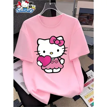 The New Hello Kitty Design Is A Cute Cartoon T-shirt Suitable for Casual and Sporty Daily Cotton Round Neck Women's Y2K T-shirt 1