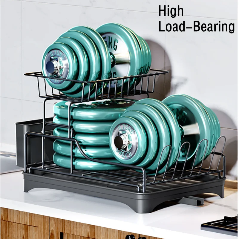 2 Tiers Dish Rack with Drip Tray Kitchen Bowl Drainer Storage Rack With  Chopstick Cage Kitchen Counter Organizer Rack - AliExpress