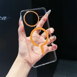 Luxury Acrylic Transparent Magnetic Shockproof Bumper Case for xiaomi 15 Ultra (Orange)