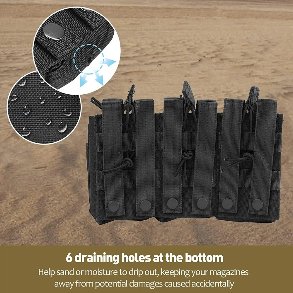 Triple Magazine Pouch Molle Compatible Double-Layer Ammo Holder for AR-15 M4 M16 AK-47 M14 Universal Cartridge Storage
