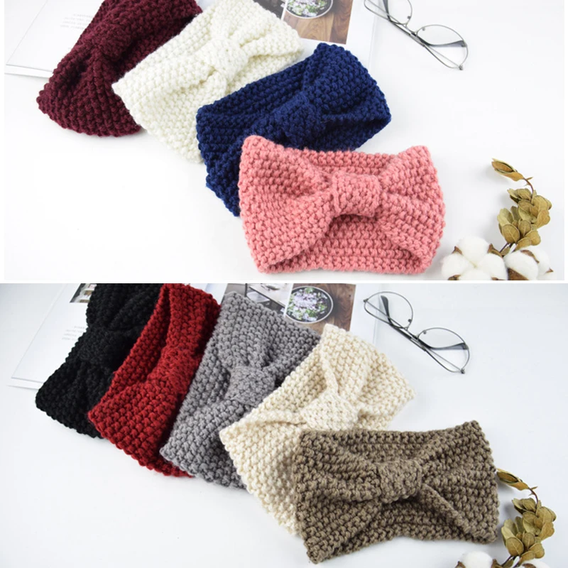 Bandeau tricoté en laine pour femmes, Vintage, automne hiver, bandeau à  nœud large croisé, bandana chaud, accessoires de cheveux pour dames -  AliExpress