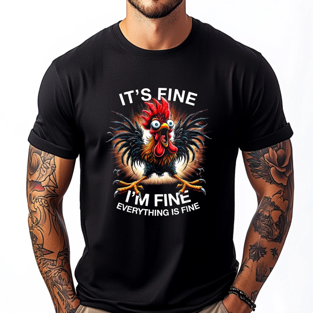 Funny Graphic Tee It's Fine Family Normal Tees Crew Neck Autumn 100% Cotton Short Sleeve T Shirt for Women Group T-Shirt Funny Graphic Tee It's Fine I'm Fine Weird Crazy Chicken