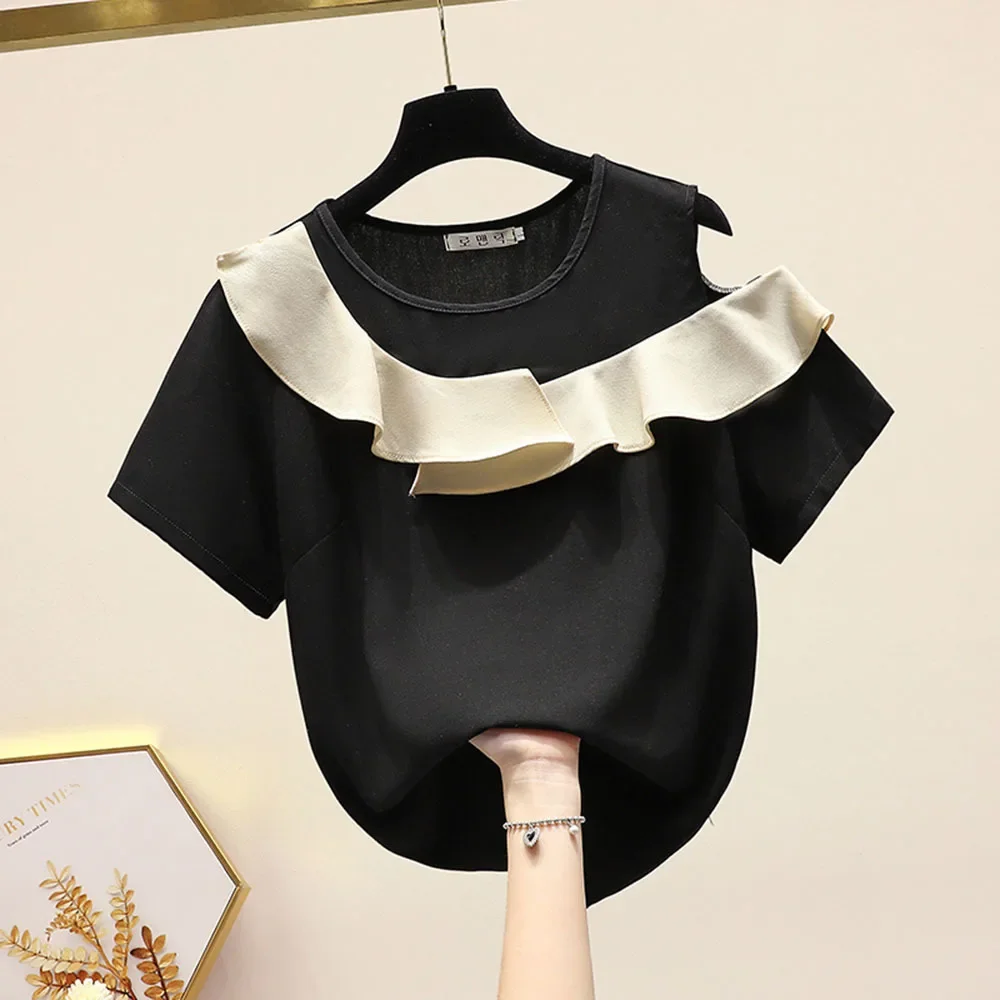 

2024 Summer New Elegant Blouse Blusas Mujer De Moda Short Sleeve Chiffon Shirt Women Sweet Ruffles Tops J133