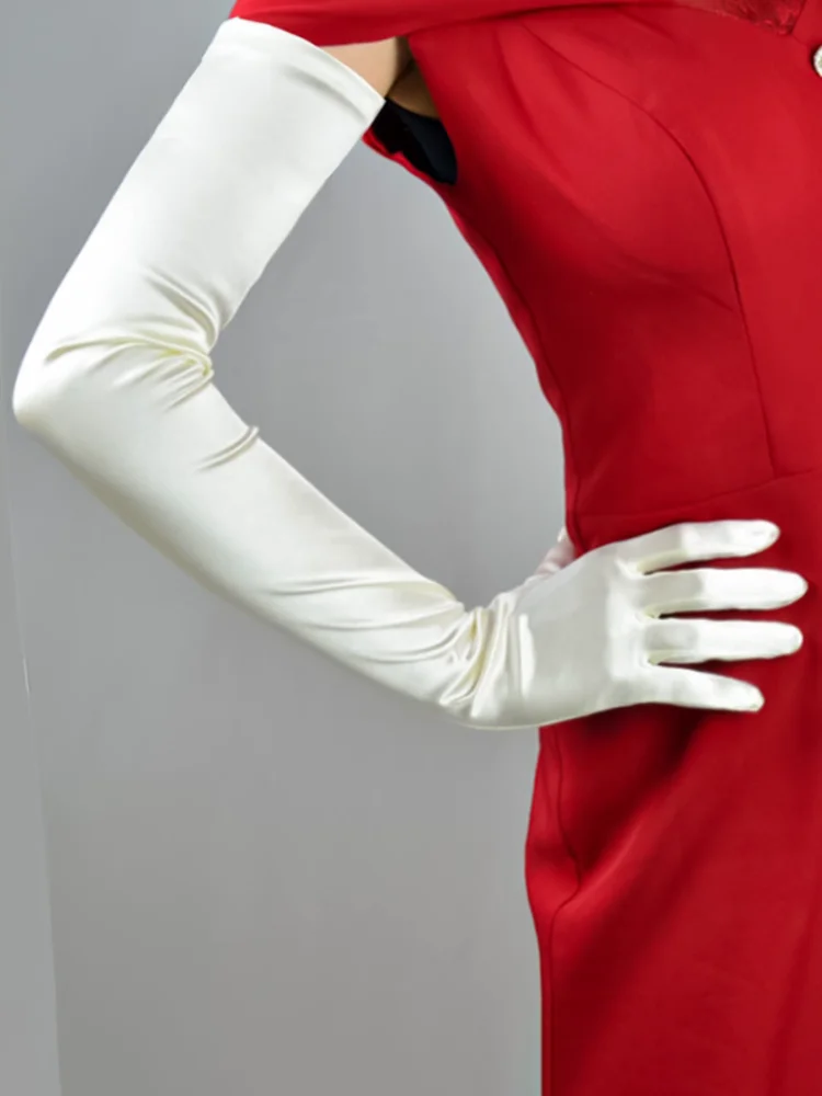 70 cm Frauen Satin Elastizität Glatte Hochzeit Kleid Oper Ellenbogen Etikette Handschuhe Leistung Cosplay Abend Elegante Accessoires – Detail 2