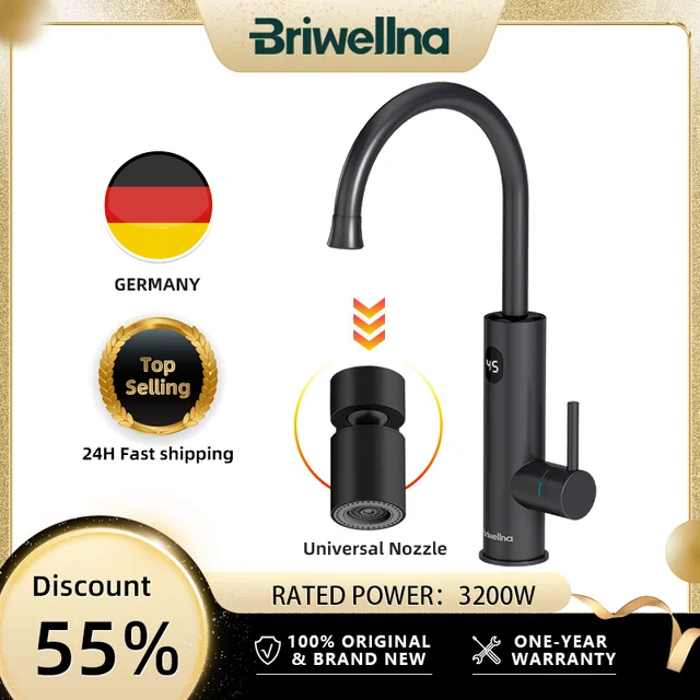 Robinet chauffant à eau chaude instantanée Briwellna, robinet électrique 220V avec adaptateur universel, buse en acier inoxydable, robinet chauffant 1