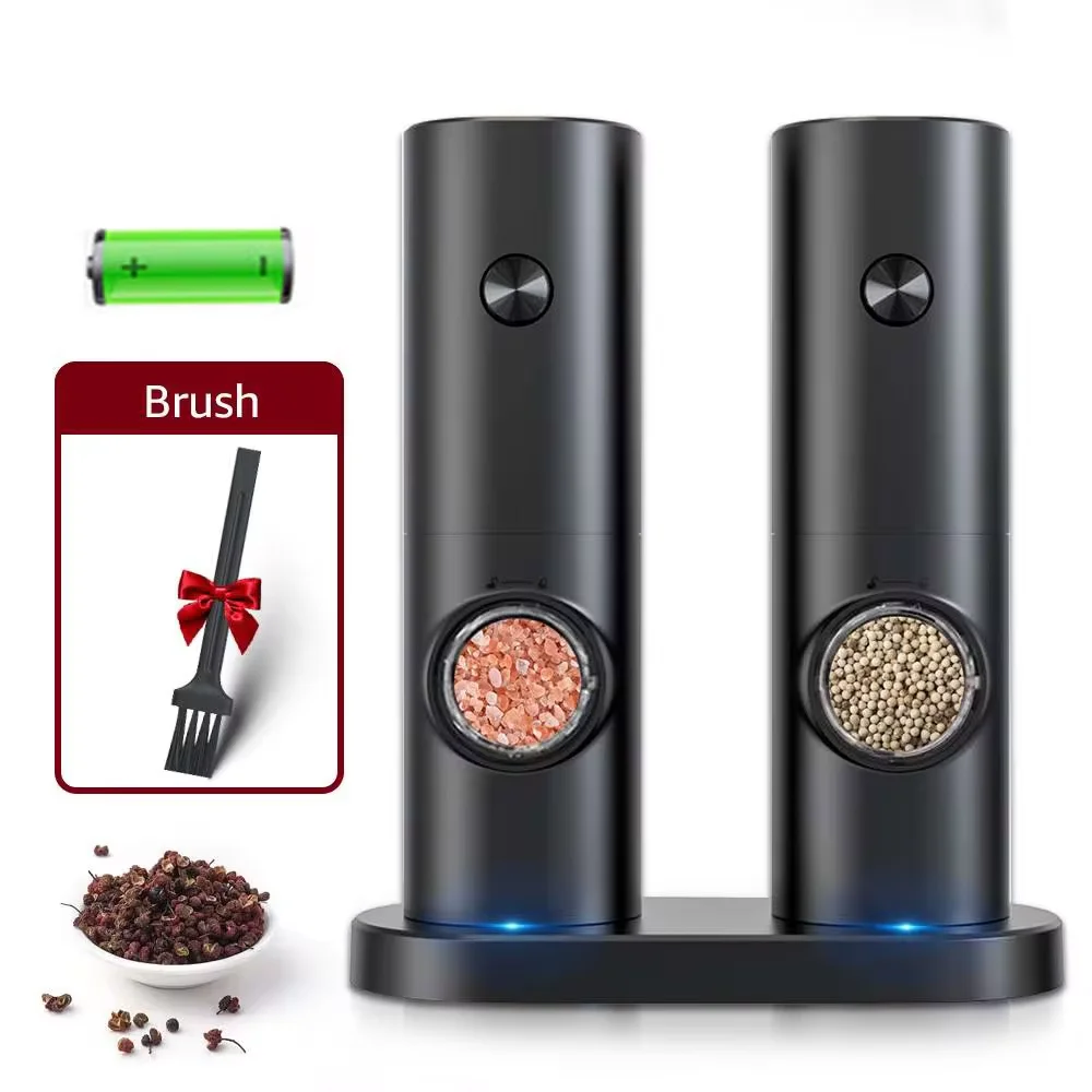 Electric Automatic Mill Pepper And Salt Grinder With Base Set Battery Powered With LED Light Adjustable Coarseness Kitchen Tool salt and pepper grinder electric grinder pepper grinder