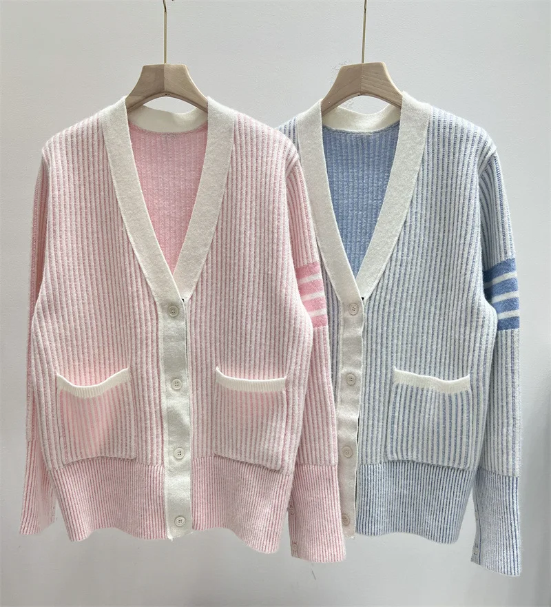 

tb preppy striped cardigan for women, loose casual knitted sweater, padded oversized coat,Aesthetic Clothes, Y2k . Traf