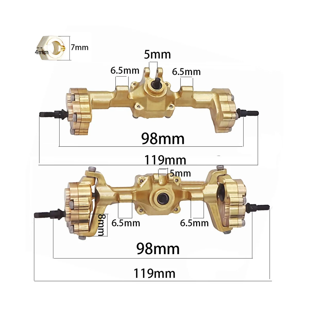 

For FMS FCX24 Brass Front and Rear Portal Axle with Gear Drive Shaft Wheel Hex 1/24 RC Crawler Car Upgrade Parts