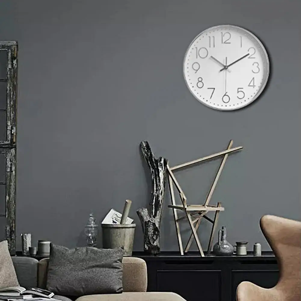 10 Inch Wall Clock Round Hanging Noiseless 3D Number Clock Precise Anti-fog Mirror Surface Quartz Household Supplies