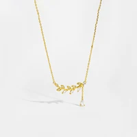 ANDYWEN 925 Sterling Silver Gold Leafs Zircon CZ Pendant Necklace Long Chain Women Drop Fine Jewelry 2023 Crystal Luxury Jewelry 2